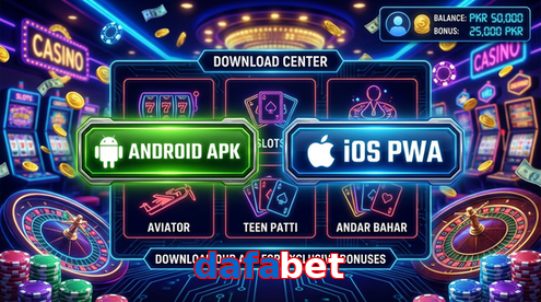 Main screen of Dafabet download page for PK players