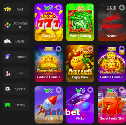Main screen of Dafabet game page for PK players